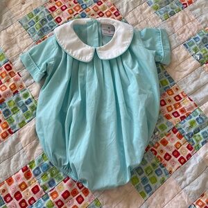 Classic Baby Bubble Romper with Peter Pan Collar - Light Blue by Little English